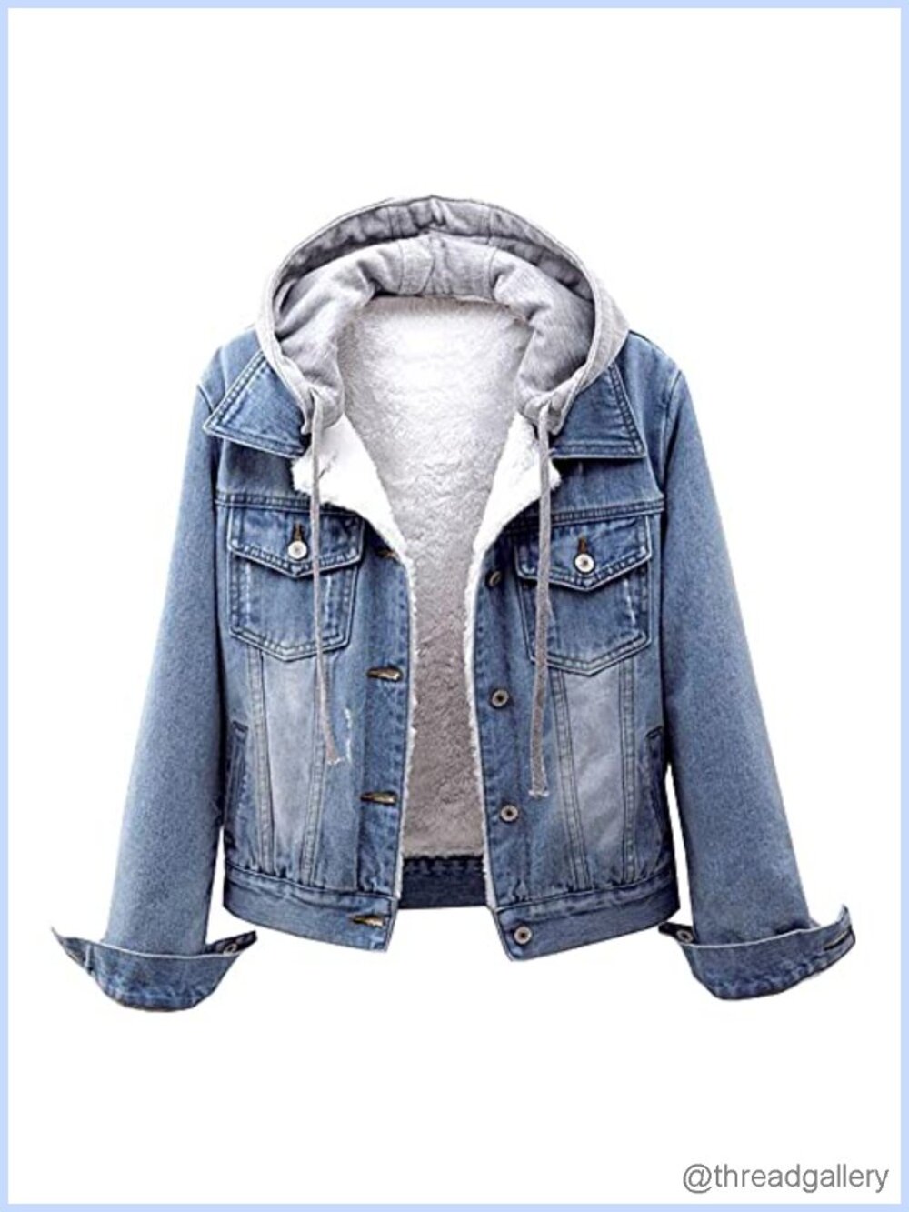 Detachable Hood Sherpa Fur Fleece Lined Denim Jean Trucker Jacket Coat